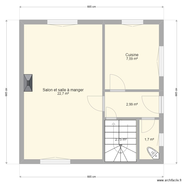 Projet de Rez de Chaussée. Plan de 5 pièces et 38 m2