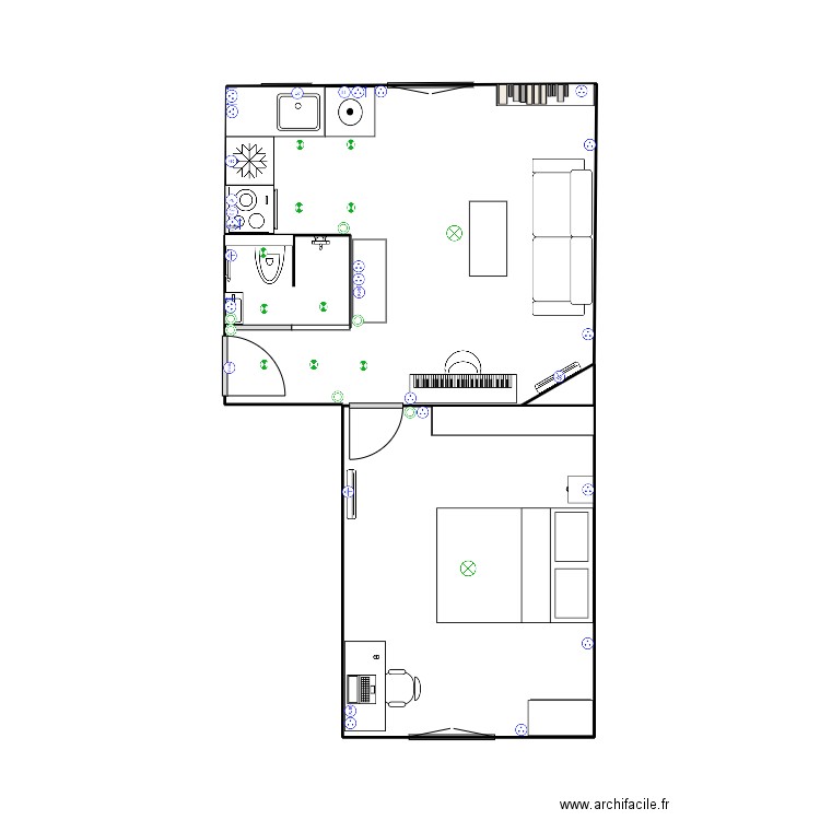 Appt Saint Ouen plan électrique. Plan de 3 pièces et 14 m2