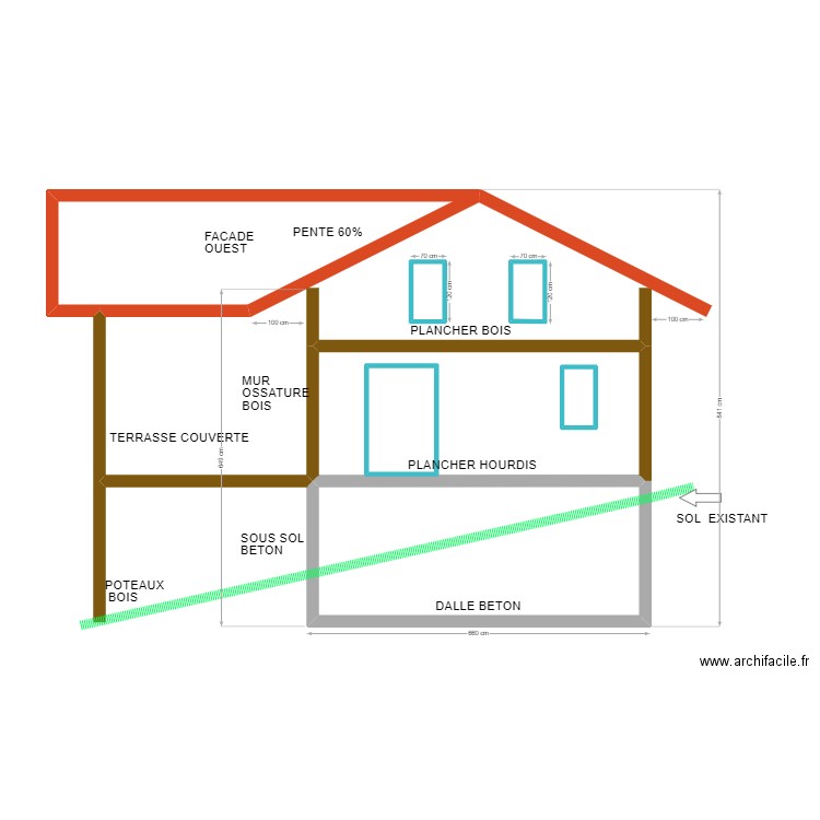 FACADE OUEST SAINT GERAUD. Plan de 7 pièces et 46 m2