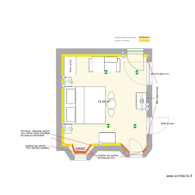 Chambre 207A. Plan de 1 pièce et 19 m2