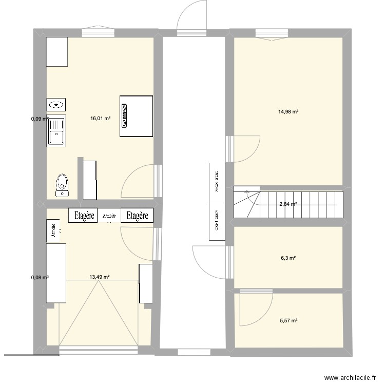 Vienot sous sol. Plan de 8 pièces et 59 m2