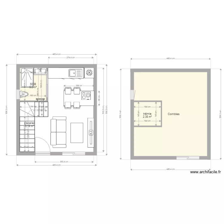 Studio rez de chauss&eacute;e. Plan de 