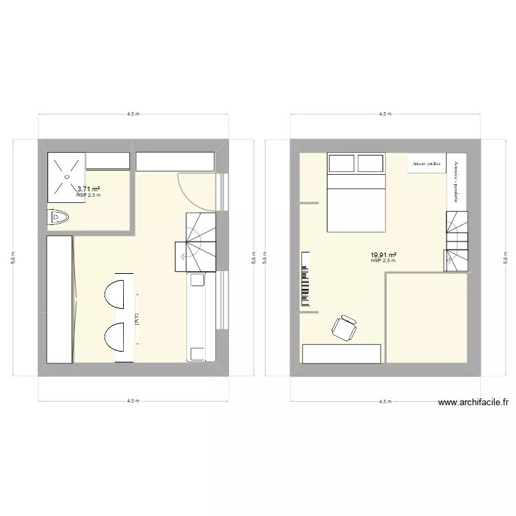 phase 3 studio etudiant propo 2 sans meuble. Plan de 3 pièces et 40 m²