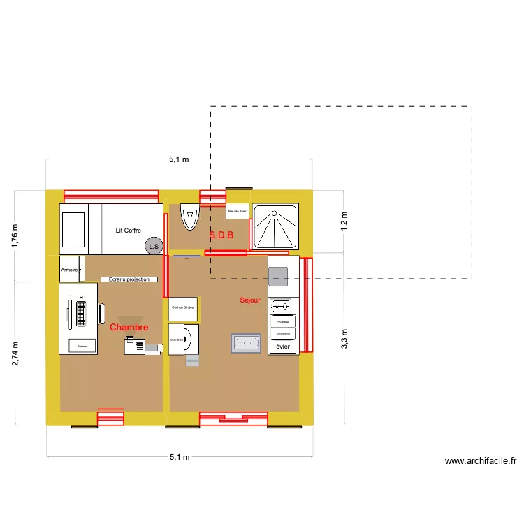 Tiny Solo. Plan de 4  et 18 m²