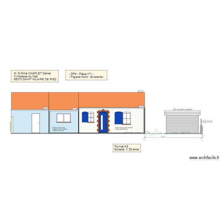  Façade Nord partie existante. Plan de 2 pièces et 24 m2