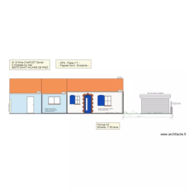  Fa&ccedil;ade Nord partie existante. Plan de 