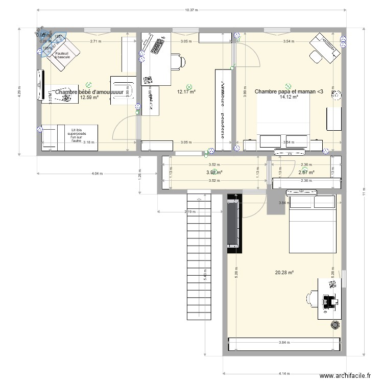 emménagement étage Montastruc version3 velux central GUIGUI. Plan de 0 pièce et 0 m2