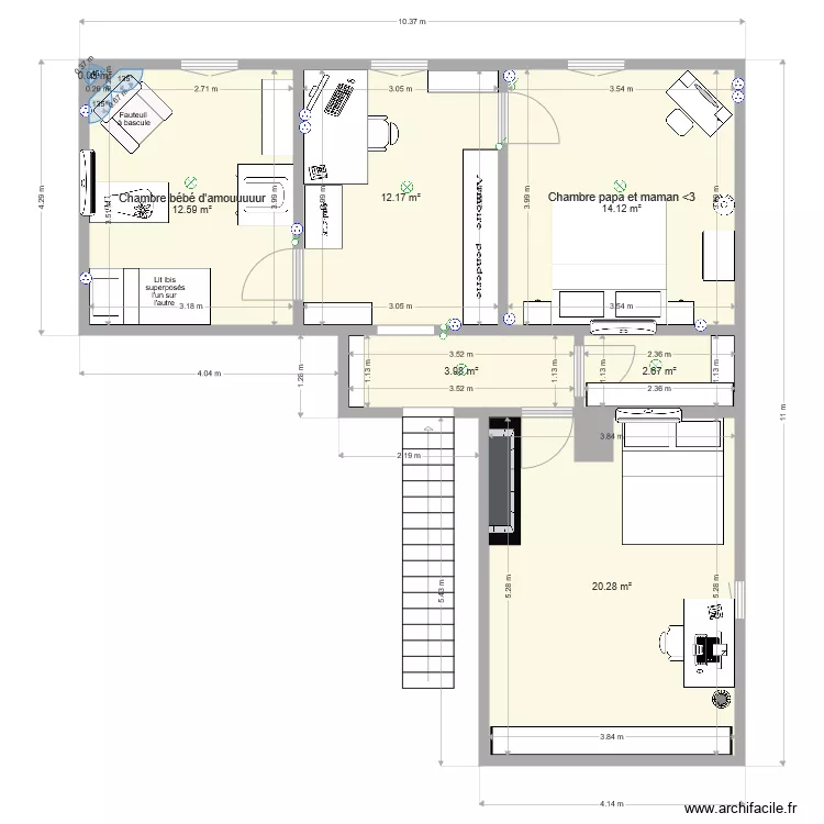 emm&eacute;nagement &eacute;tage Montastruc version3 velux central GUIGUI. Plan de 