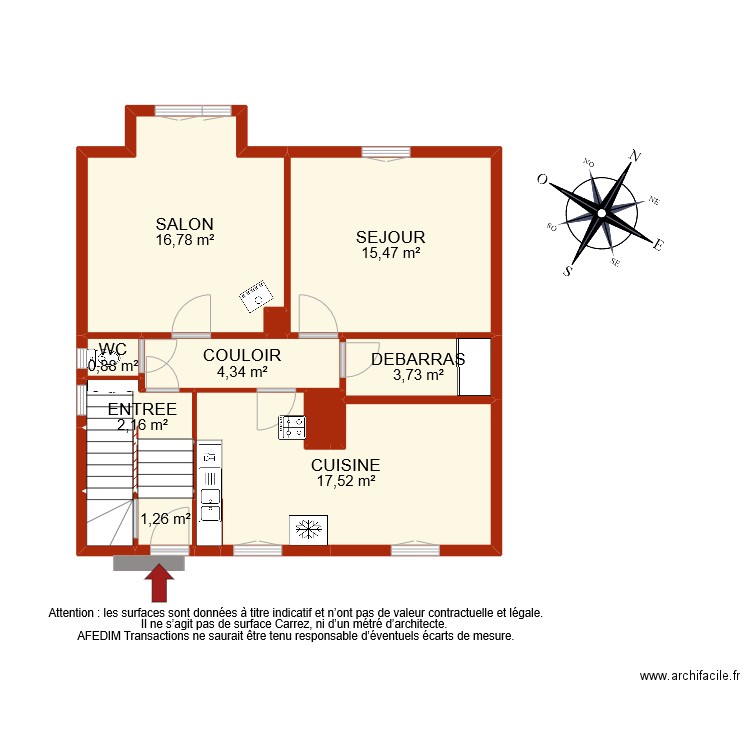 BI 9737 RDC. Plan de 14 pièces et 67 m2