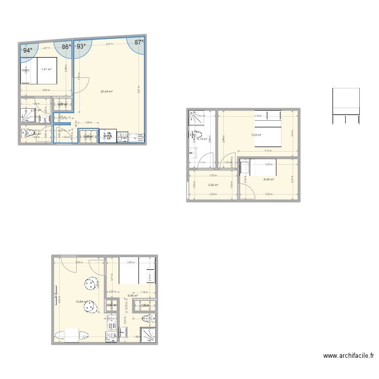 St Ful. Plan de 14 pièces et 80 m2