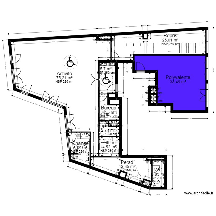 Brulefer 93100 Montreuil Projet JORDAN. Plan de 20 pièces et 178 m2