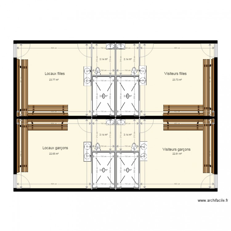plan projet des vestiaires Gruizza Rognac 5. Plan de 0 pièce et 0 m2