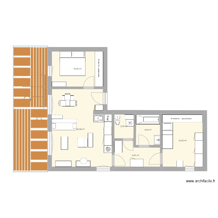 maison oleron. Plan de 6 pièces et 54 m2