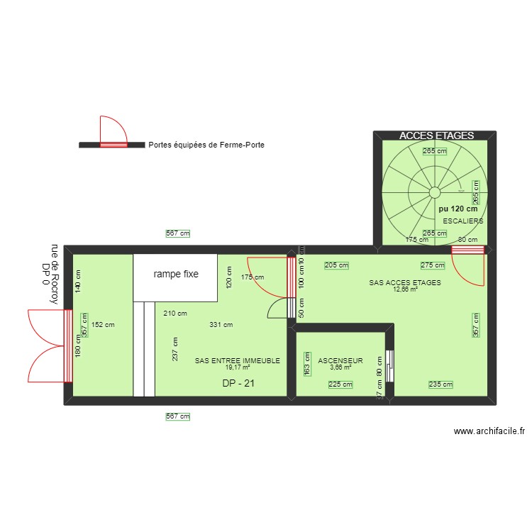 RDC ACCES INSTITUT FRANCAIS D HYPNOSE. Plan de 4 pièces et 43 m2