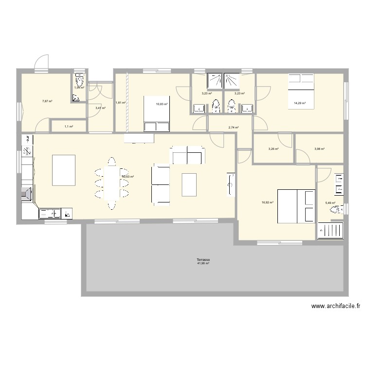 Plein pied 3. Plan de 16 pièces et 172 m2