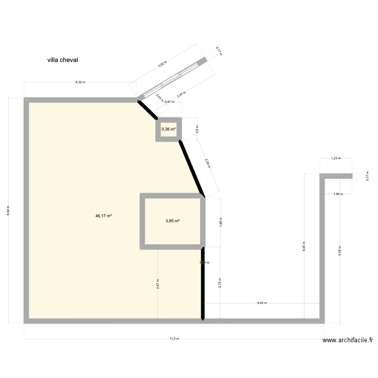 villa cheval. Plan de 3 pièces et 50 m2