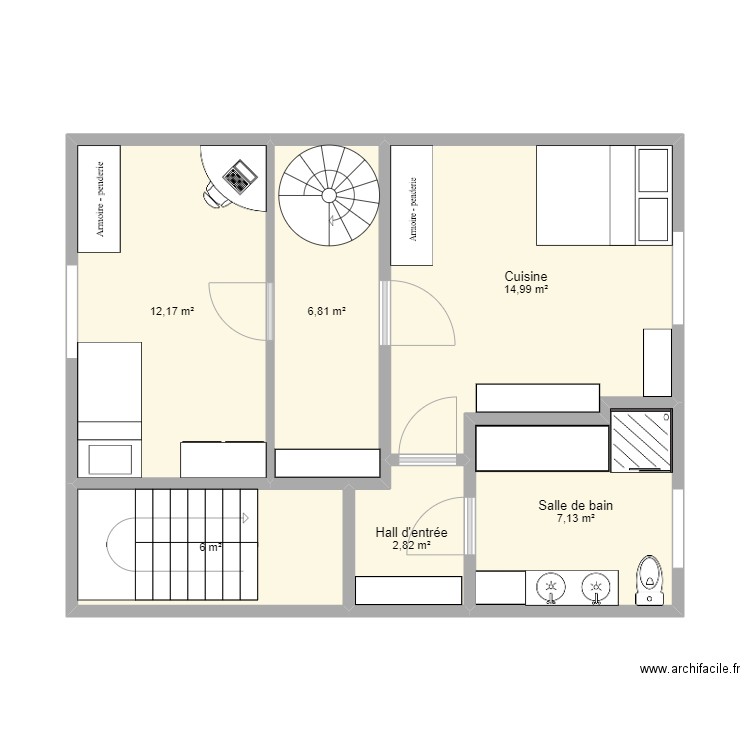 Maison Waterloo 1er étage V2  - Chambres. Plan de 6 pièces et 50 m2