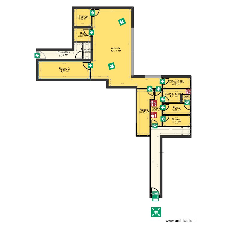 93 Aubervilliers Motte Projet JORDAN evacuation 2.1. Plan de 14 pièces et 137 m2