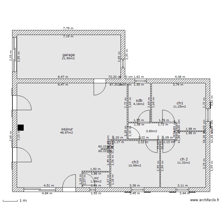 chambres au sud. Plan de 0 pièce et 0 m2