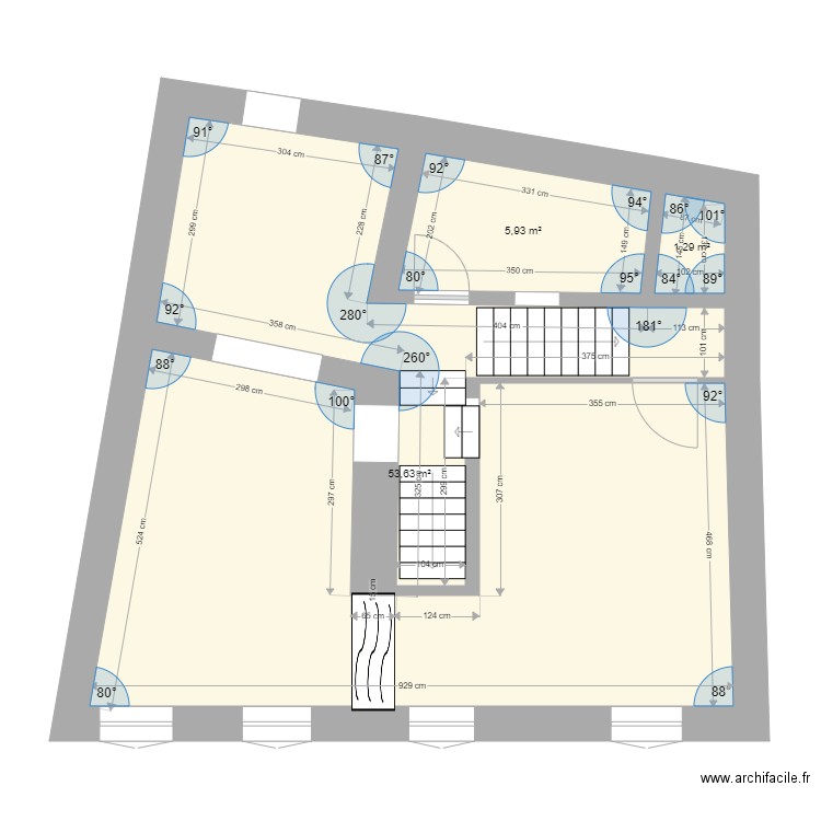 fons. Plan de 3 pièces et 61 m2