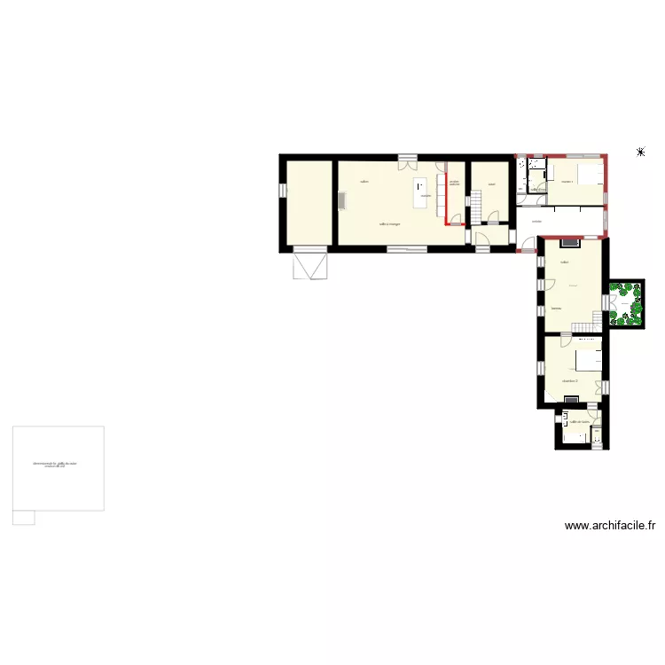  plan maison Grand bois Allard  RDC version 2 sdb wc chambre cube. Plan de 