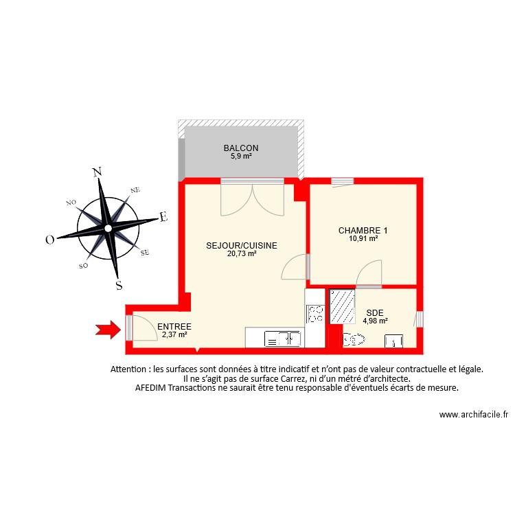 BI7041. Plan de 6 pièces et 45 m2