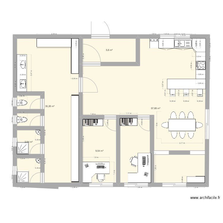 Proposition réfectoire phosphorique. Plan de 5 pièces et 111 m2