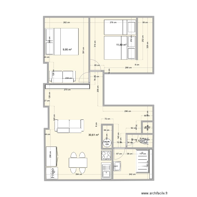 apt. Plan de 4 pièces et 54 m2