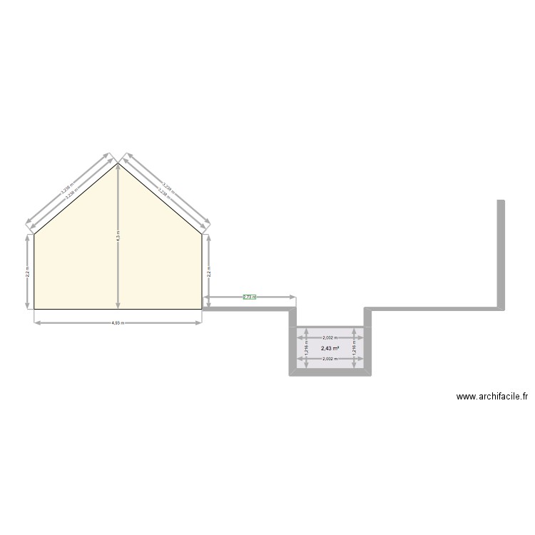 PLAN E COUPE 1 LA MONTAGNE . Plan de 1 pièce et 2 m2