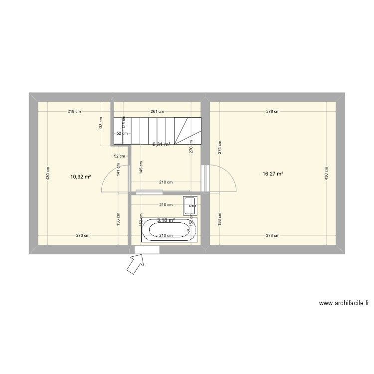 Étage maison. Plan de 4 pièces et 37 m2