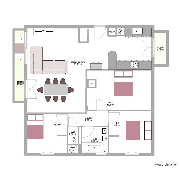 FORRAY. Plan de 14 pièces et 88 m2