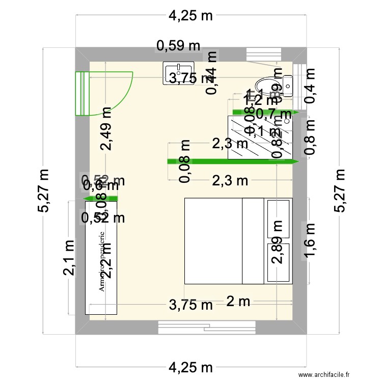 BARRERA. Plan de 1 pièce et 18 m2