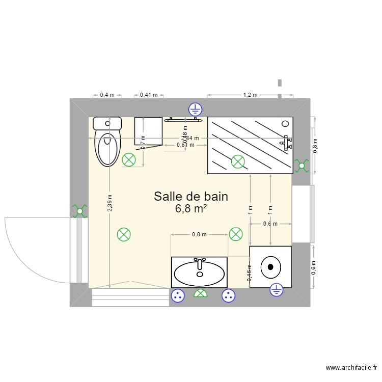 sdb2. Plan de 1 pièce et 7 m2