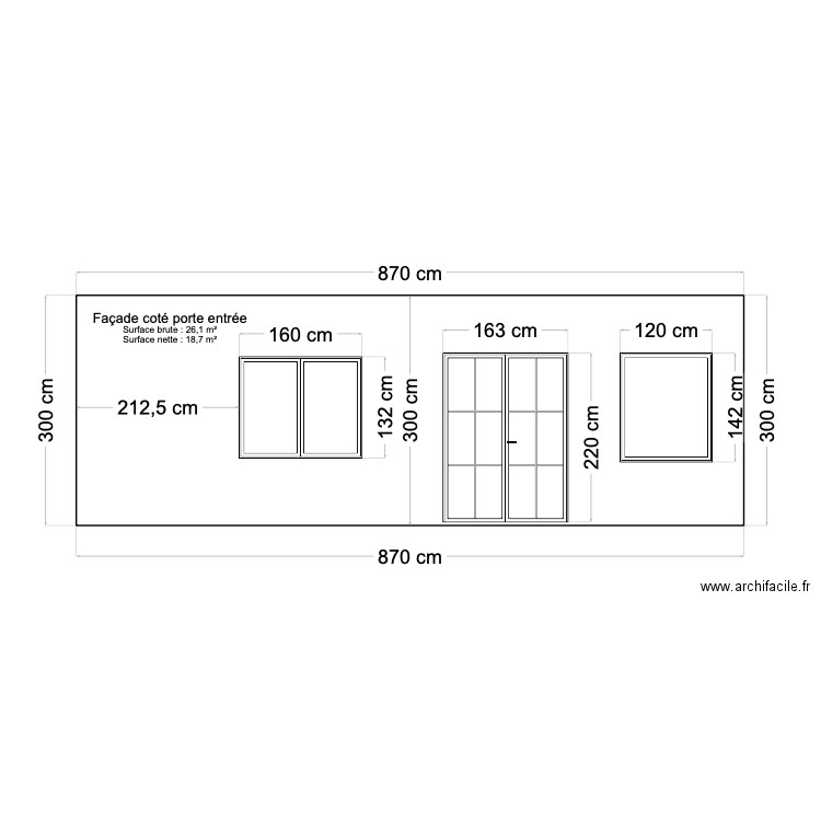 Façade sud coté entrée. Plan de 0 pièce et 0 m2