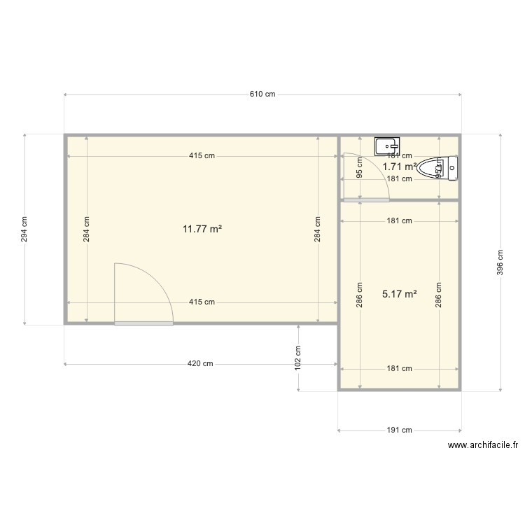 Abri de jardin. Plan de 3 pièces et 19 m2