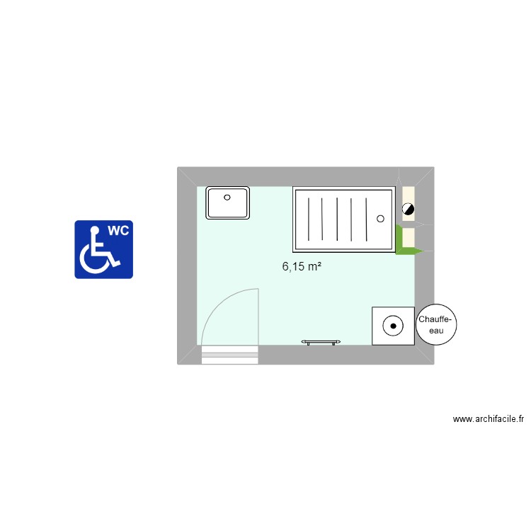 sdb louis2. Plan de 3 pièces et 6 m2