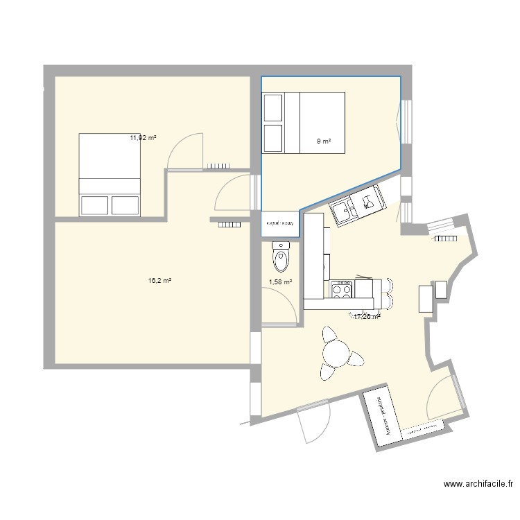 Clotilde BAR projet V3 sans réduction wc. Plan de 5 pièces et 56 m2