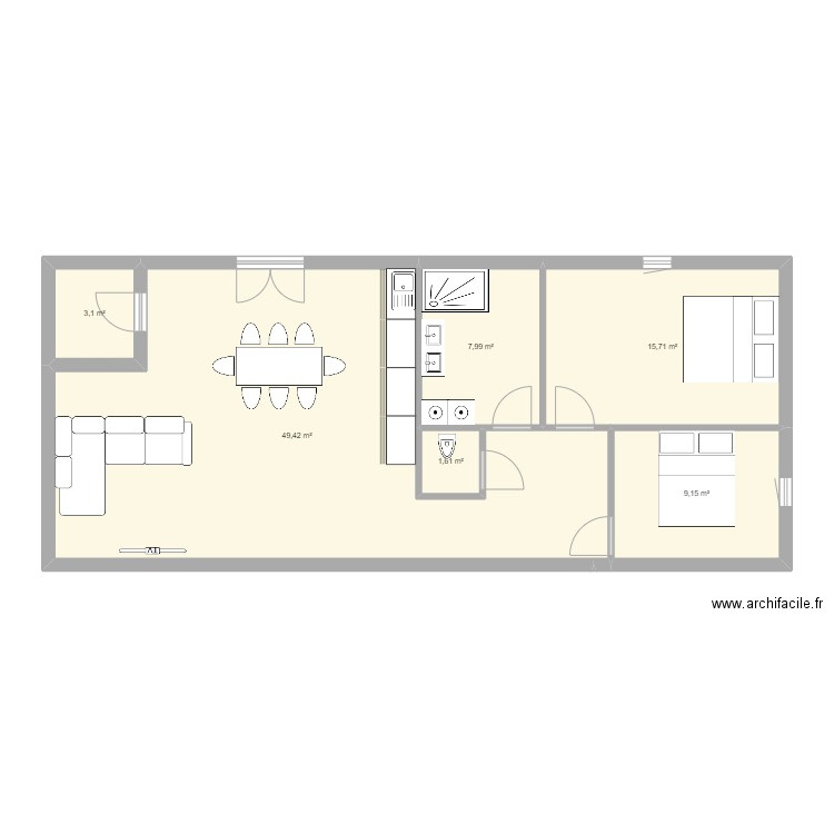 Appartement 1. Plan de 6 pièces et 87 m2