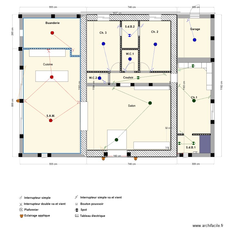 Grange éclairage. Plan de 4 pièces et 154 m2