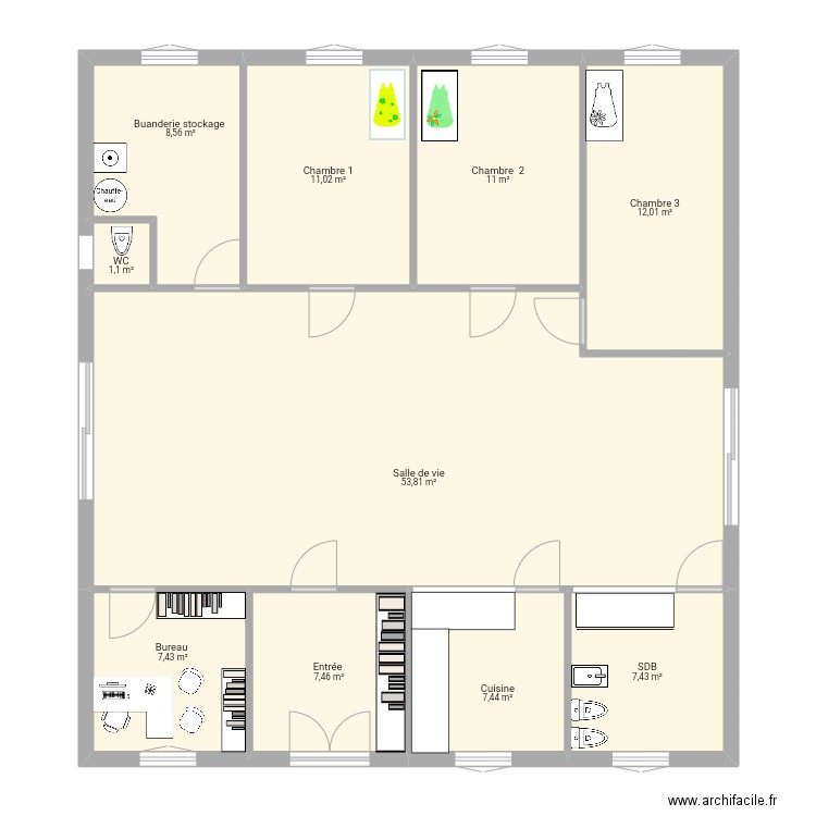 Mam plan des filles. Plan de 10 pièces et 127 m2