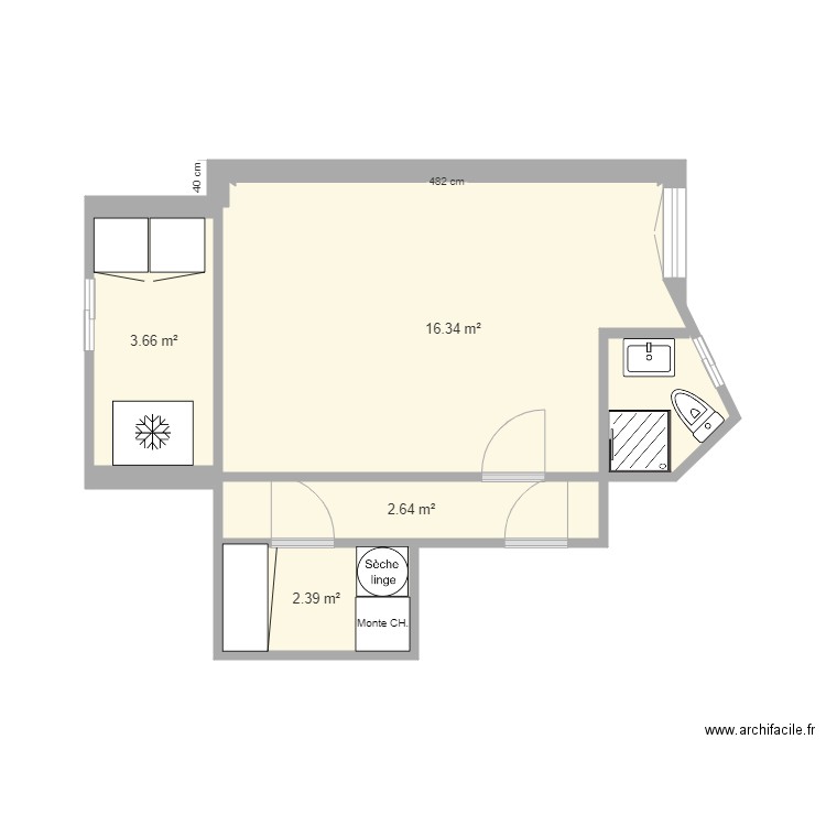 Studio existant. Plan de 0 pièce et 0 m2