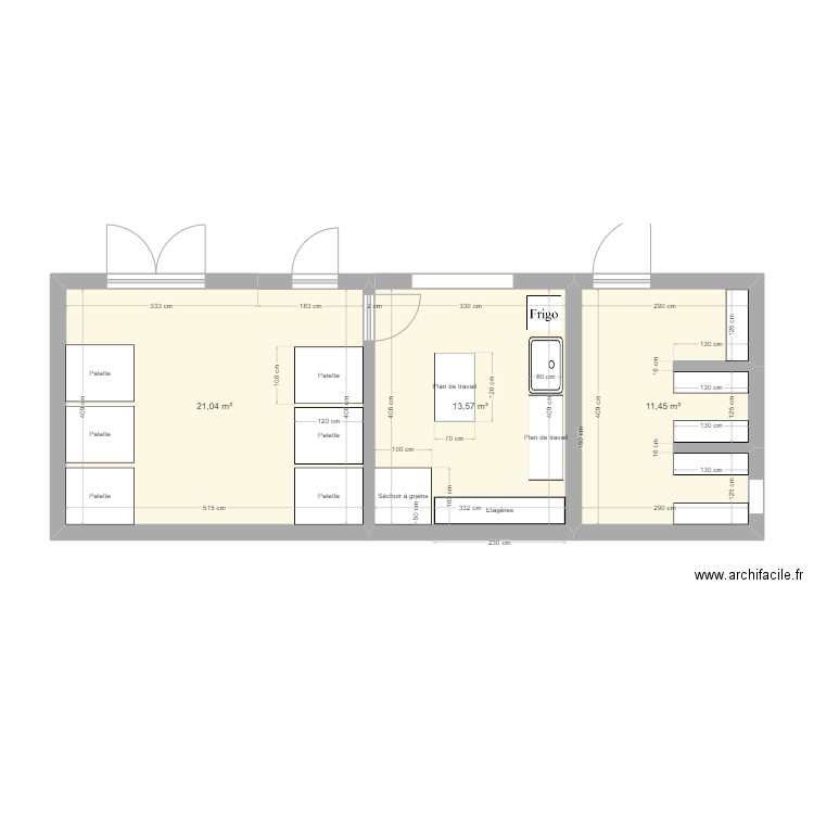 Plan local stockage. Plan de 3 pièces et 46 m2