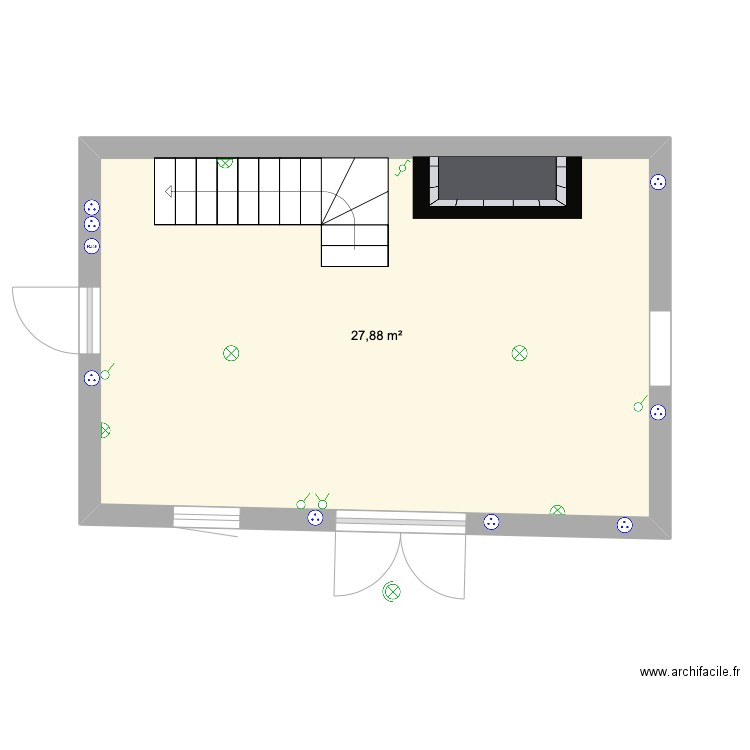 RDC Maison. Plan de 1 pièce et 28 m2