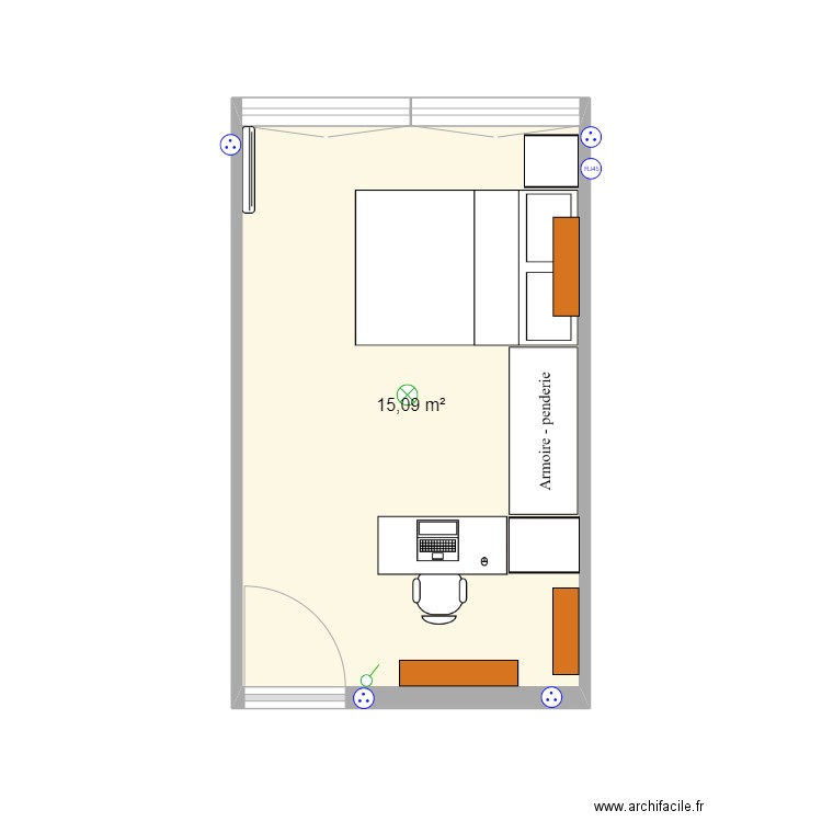 Chambre Mathieu 4. Plan de 1 pièce et 15 m2