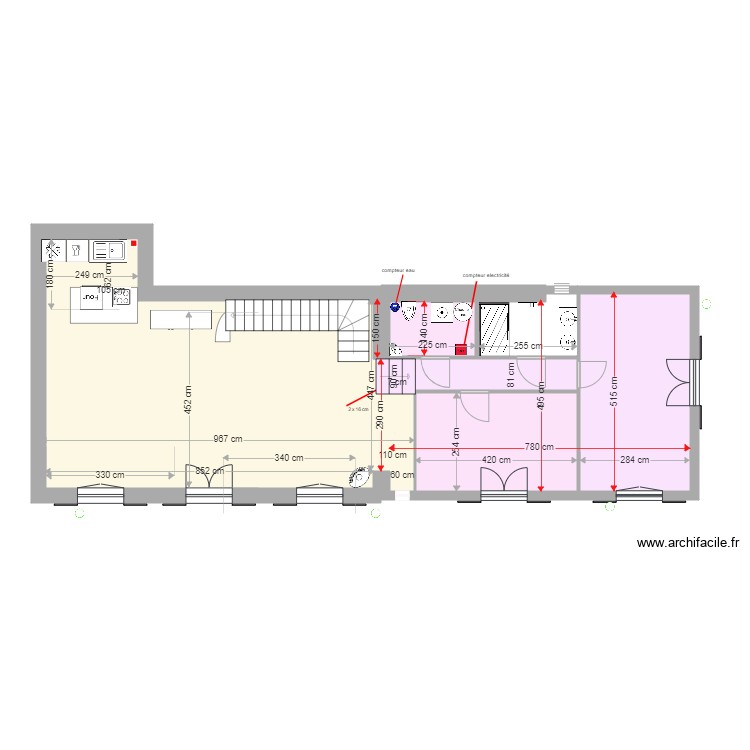 extension finale cot&eacute;e 2 parois vitr&eacute;es marches interieures. Plan de 0 pièce et 0 m2