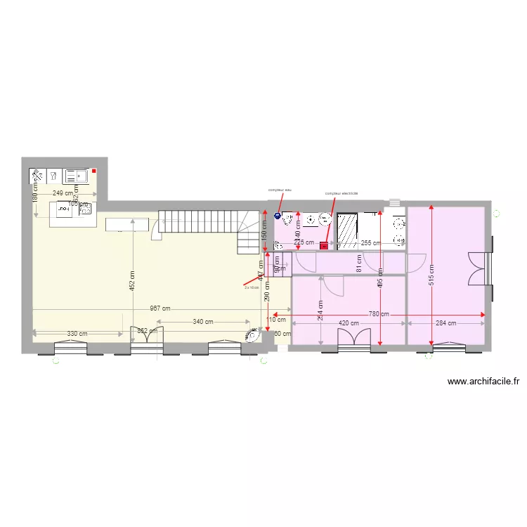 extension finale cotée 2 parois vitrées marches interieures. Plan de extension finale cotée 2 parois vitrées marches interieures. Plan de