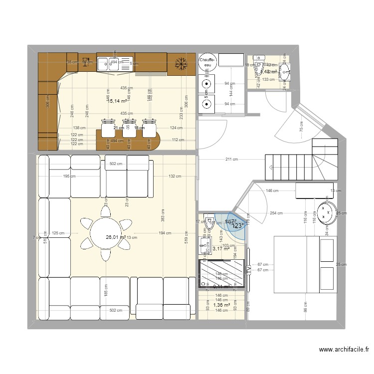 zaouj. Plan de 6 pièces et 47 m2