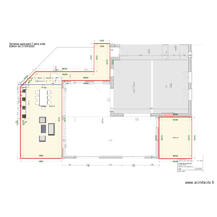 Terrasse pare vent 7 sans voile. Plan de 0 pièce et 0 m2