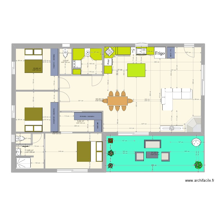 Carboni en L. Plan de 7 pièces et 183 m2