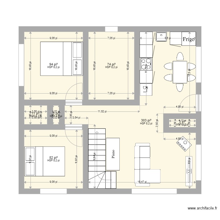 Plan maison 4. Plan de 7 pièces et 53 m2